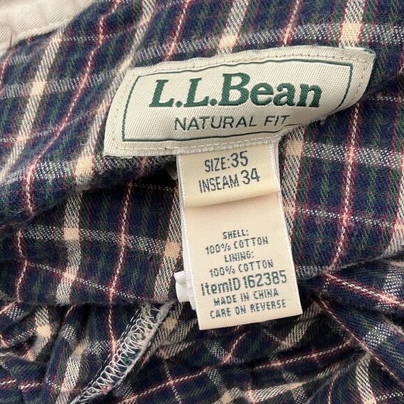 LL Bean Pants Men 35Wx34L Beige Chino Cotton Flannel Plaid Lined Natural‎ Fit - Picture 6 of 12